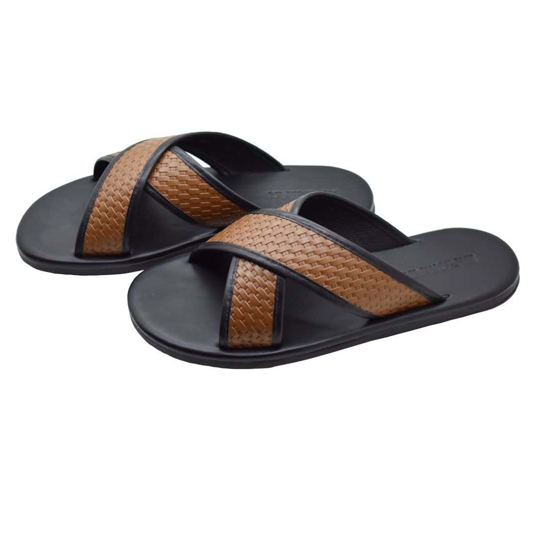 Sandália Masculina Couro Sevilla  Whisky / Preto — detalhe 3, sandália masculina em couro Stock Sandals