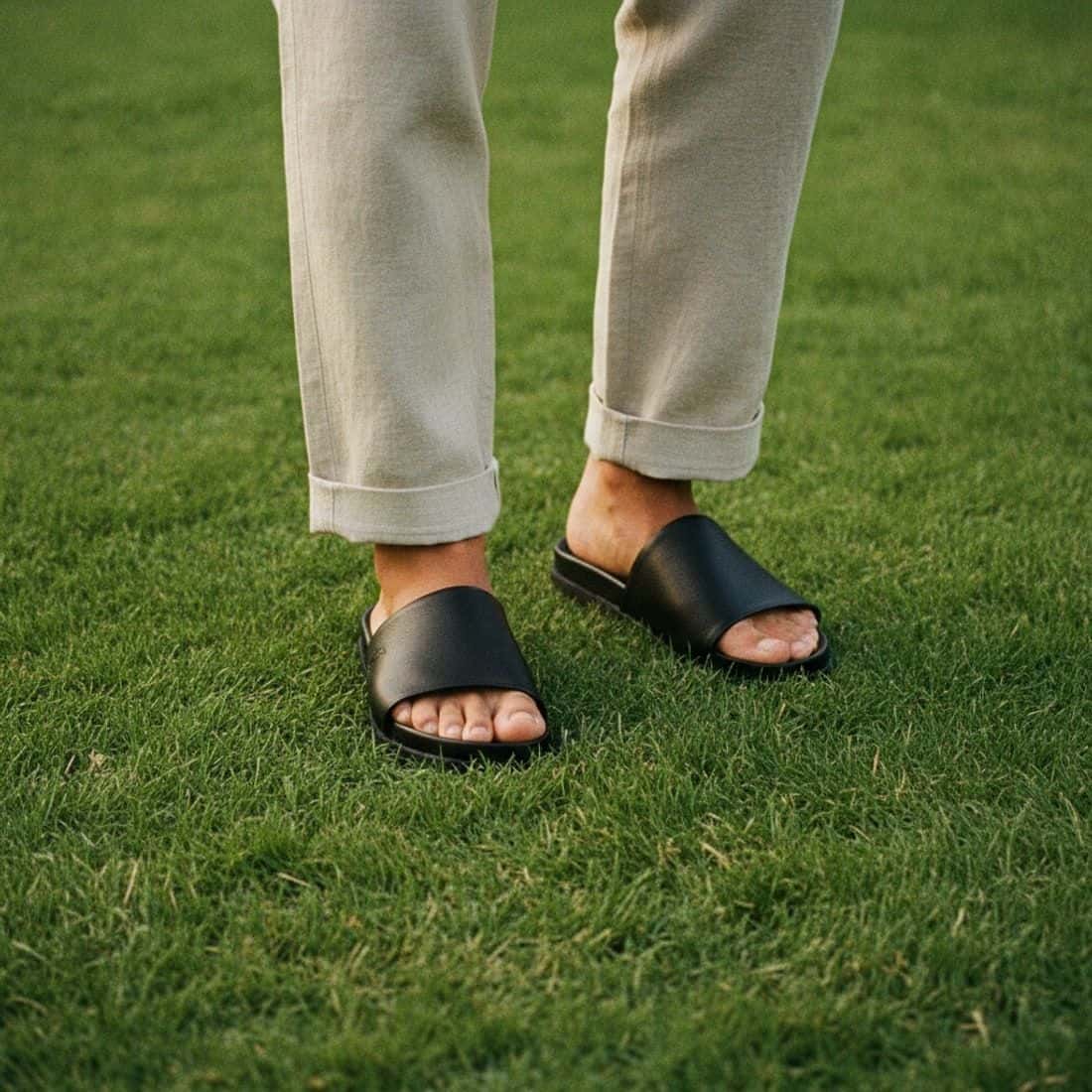 Chinelo Slide Couro Birdman Preto — detalhe 4, sandália masculina em couro Stock Sandals