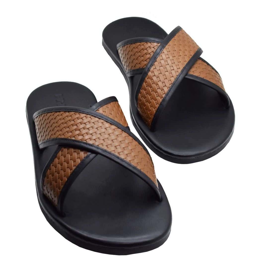 Sandália Masculina Couro Sevilla  Whisky / Preto — vista principal, sandália masculina em couro Stock Sandals