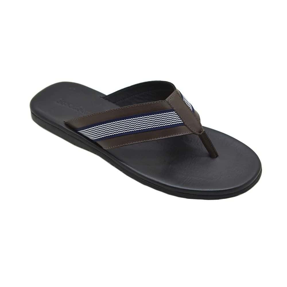Chinelo Masculino Couro Hype Café / Azul — detalhe 4, sandália masculina em couro Stock Sandals