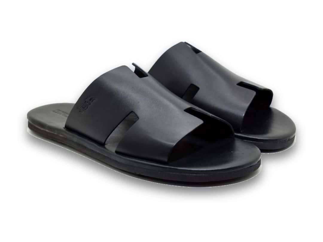Sandália Santorini Preta — vista principal, sandália masculina em couro Stock Sandals