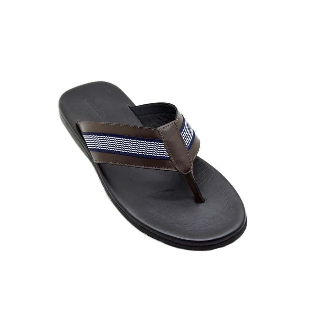Chinelo Masculino Couro Hype Café / Azul — detalhe 1, sandália masculina em couro Stock Sandals