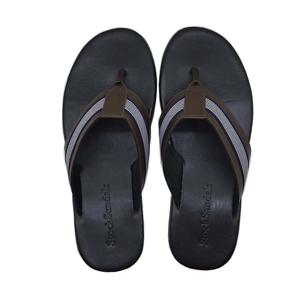 Chinelo Masculino Couro Hype Café / Azul — vista principal, sandália masculina em couro Stock Sandals