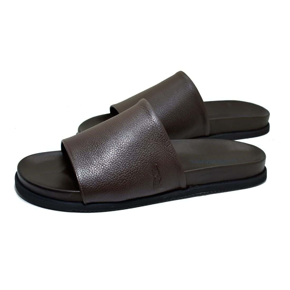 Chinelo Slide Couro Birdman Café — detalhe 4, sandália masculina em couro Stock Sandals