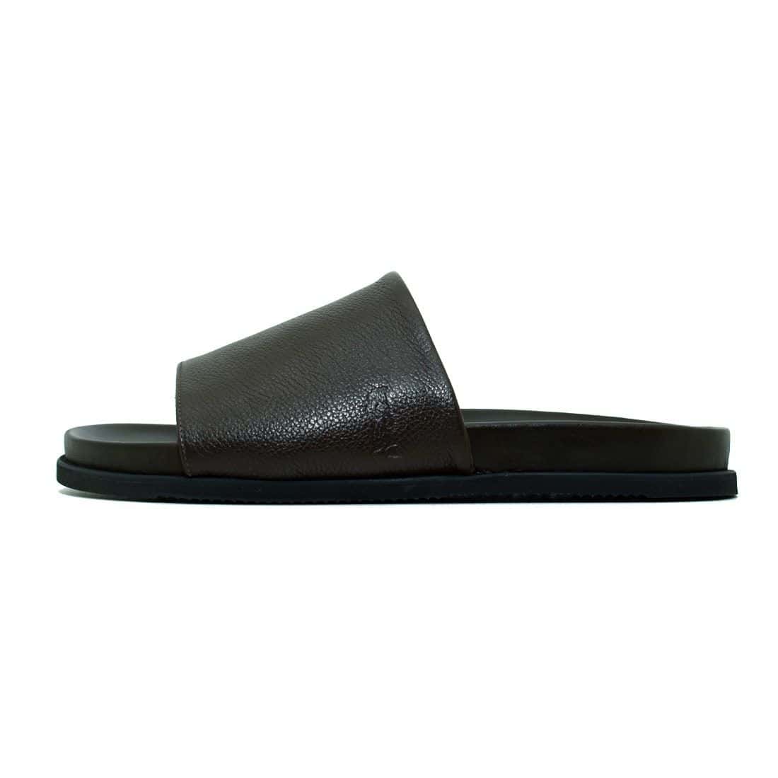 Chinelo Slide Couro Birdman Café — detalhe 3, sandália masculina em couro Stock Sandals