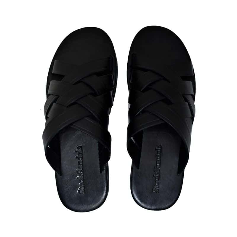 Sandália Masculina de Couro Preta Oberyn — detalhe 6, sandália masculina em couro Stock Sandals