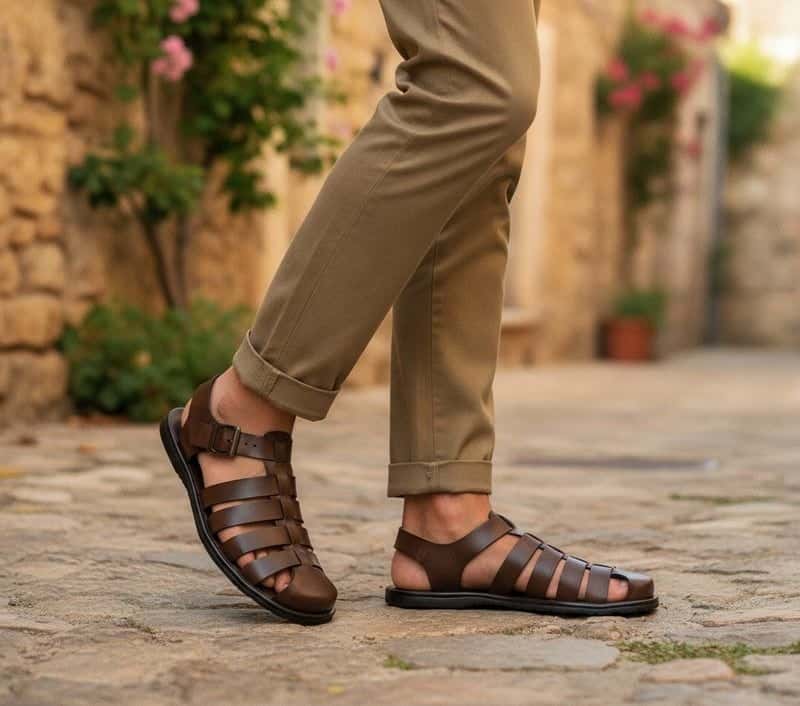 Sandália Masculina Kamino Café em Couro — detalhe 6, sandália masculina em couro Stock Sandals