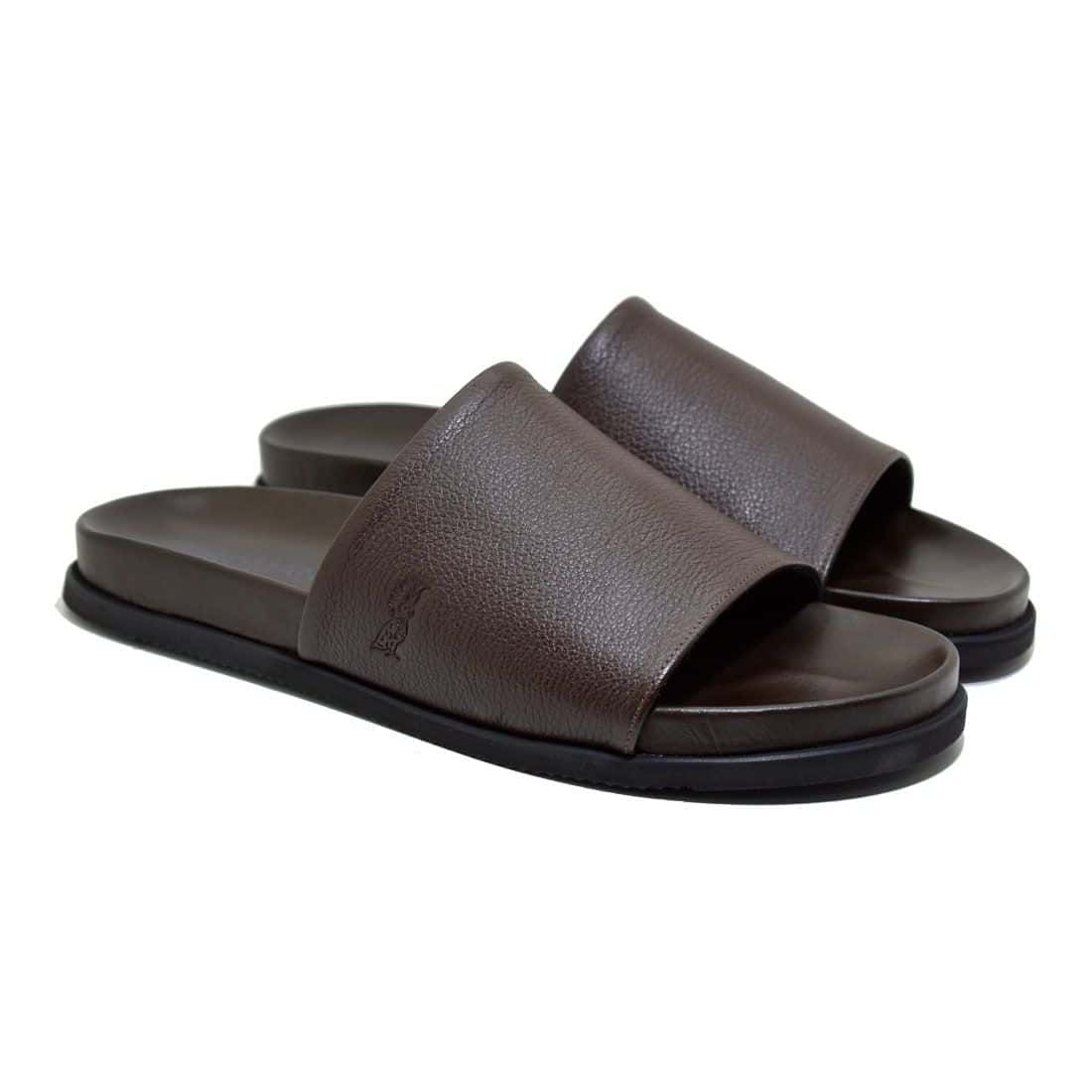 Chinelo Slide Couro Birdman Café — vista principal, sandália masculina em couro Stock Sandals