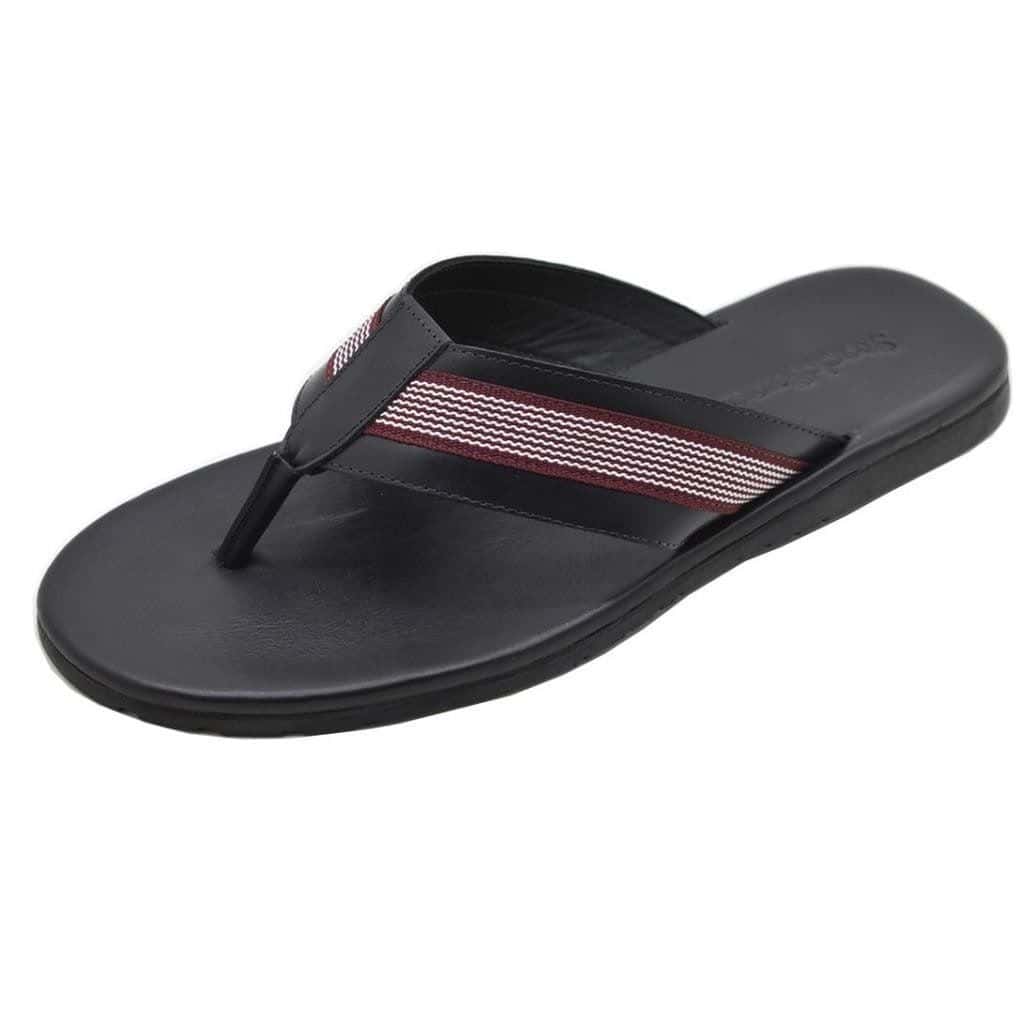 Chinelo Couro Masculino Hype Preto / Vermelho — detalhe 2, sandália masculina em couro Stock Sandals