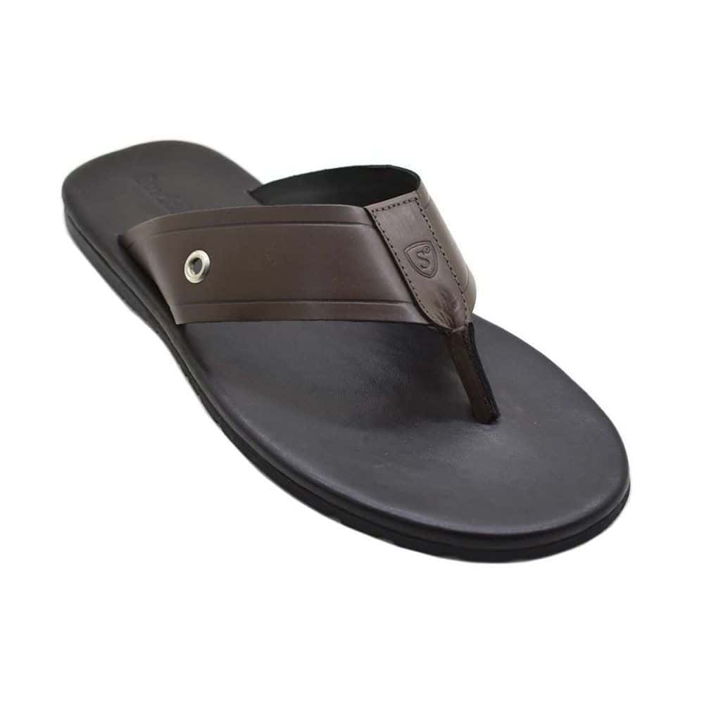 Chinelo Masculino Couro Cartagena Café — vista principal, sandália masculina em couro Stock Sandals