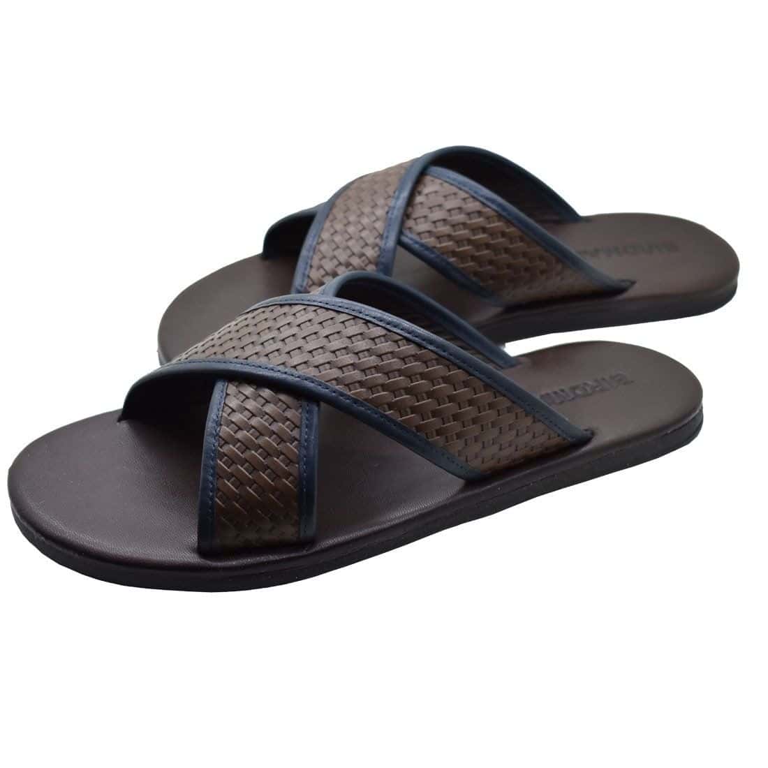 Sandália Masculina Couro Sevilla Café / Azul — detalhe 3, sandália masculina em couro Stock Sandals