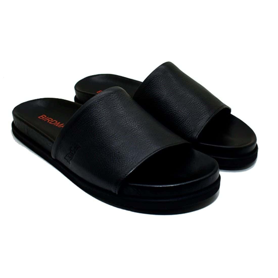 Chinelo Slide Couro Birdman Preto — vista principal, sandália masculina em couro Stock Sandals