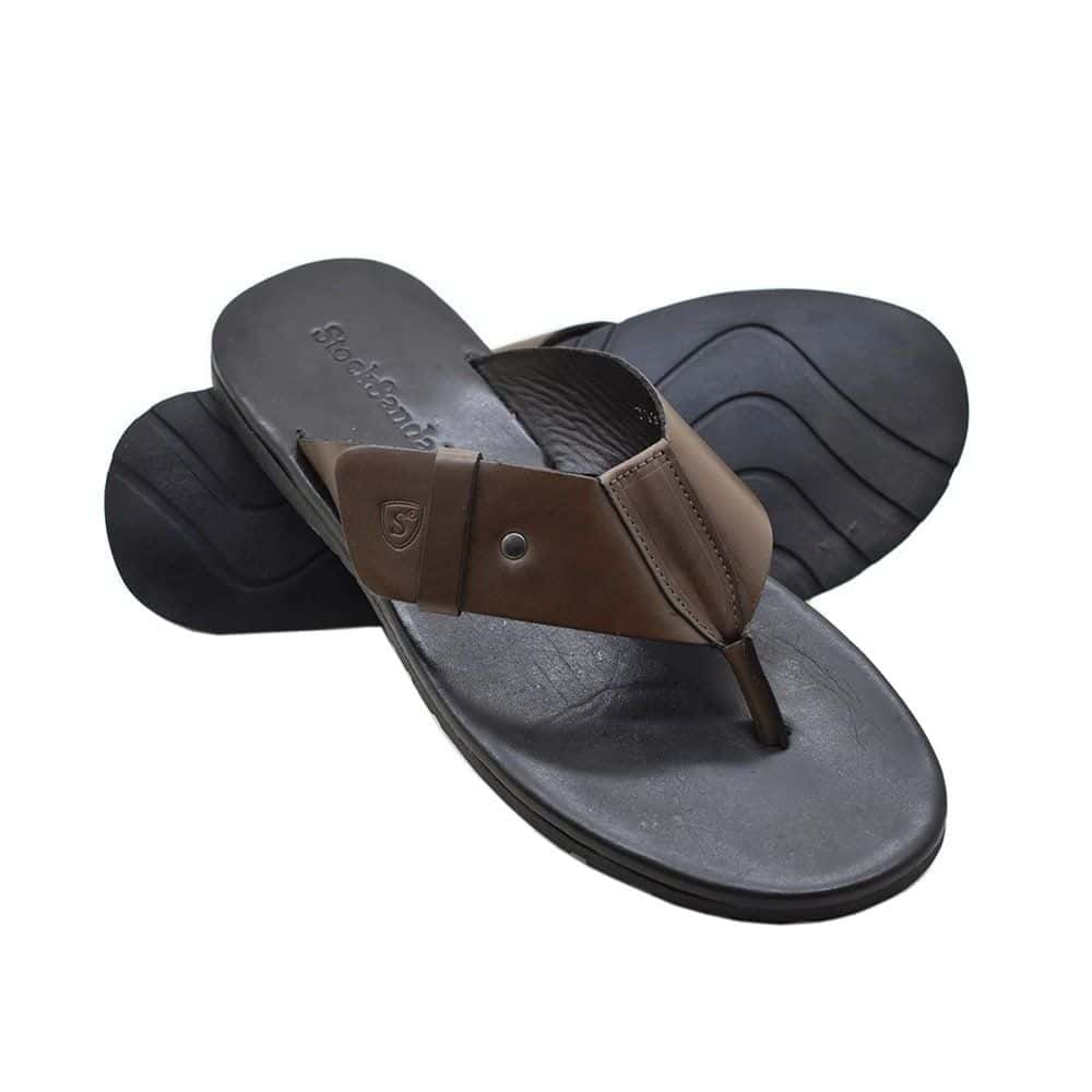 Chinelo Masculino Couro Castiel Café — detalhe 1, sandália masculina em couro Stock Sandals