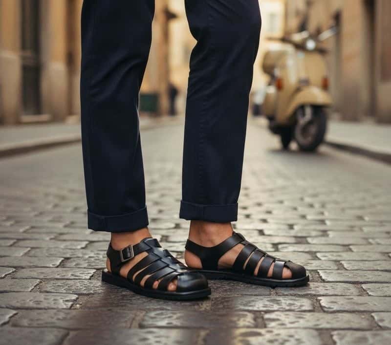 Sandália Masculina Kamino Preta em Couro — detalhe 6, sandália masculina em couro Stock Sandals