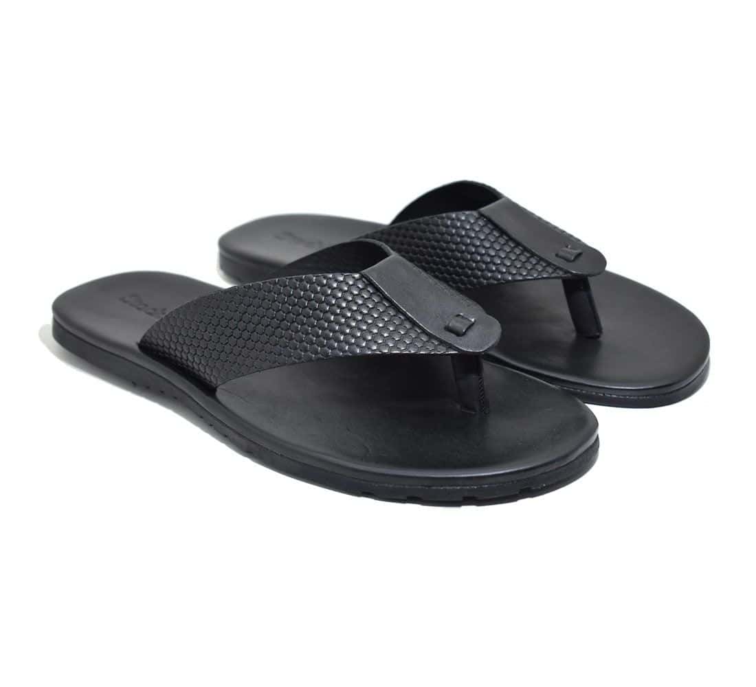 Chinelo Couro Colby Preto — vista principal, sandália masculina em couro Stock Sandals