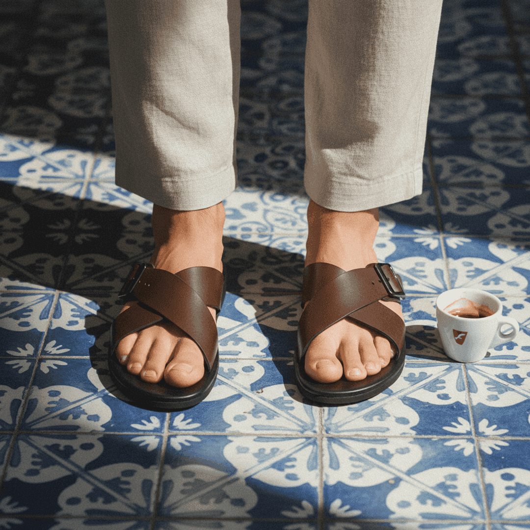 Sandália Masculina Couro StockSandals Argo Café — detalhe 1, sandália masculina em couro Stock Sandals