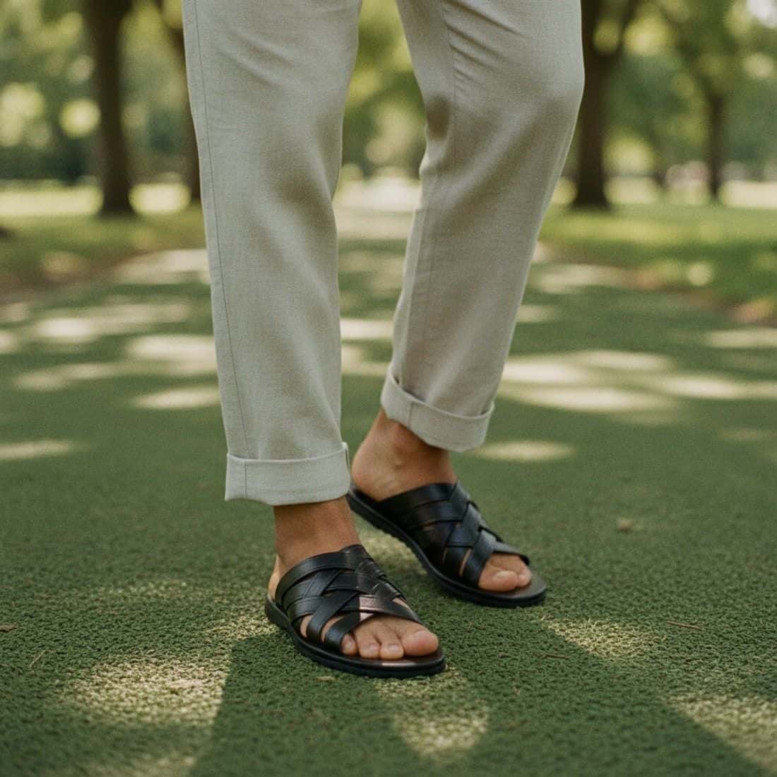 Sandália Masculina de Couro Preta Oberyn — detalhe 7, sandália masculina em couro Stock Sandals