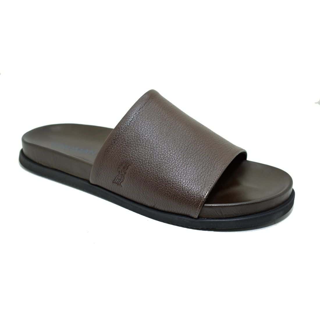 Chinelo Slide Couro Birdman Café — detalhe 1, sandália masculina em couro Stock Sandals
