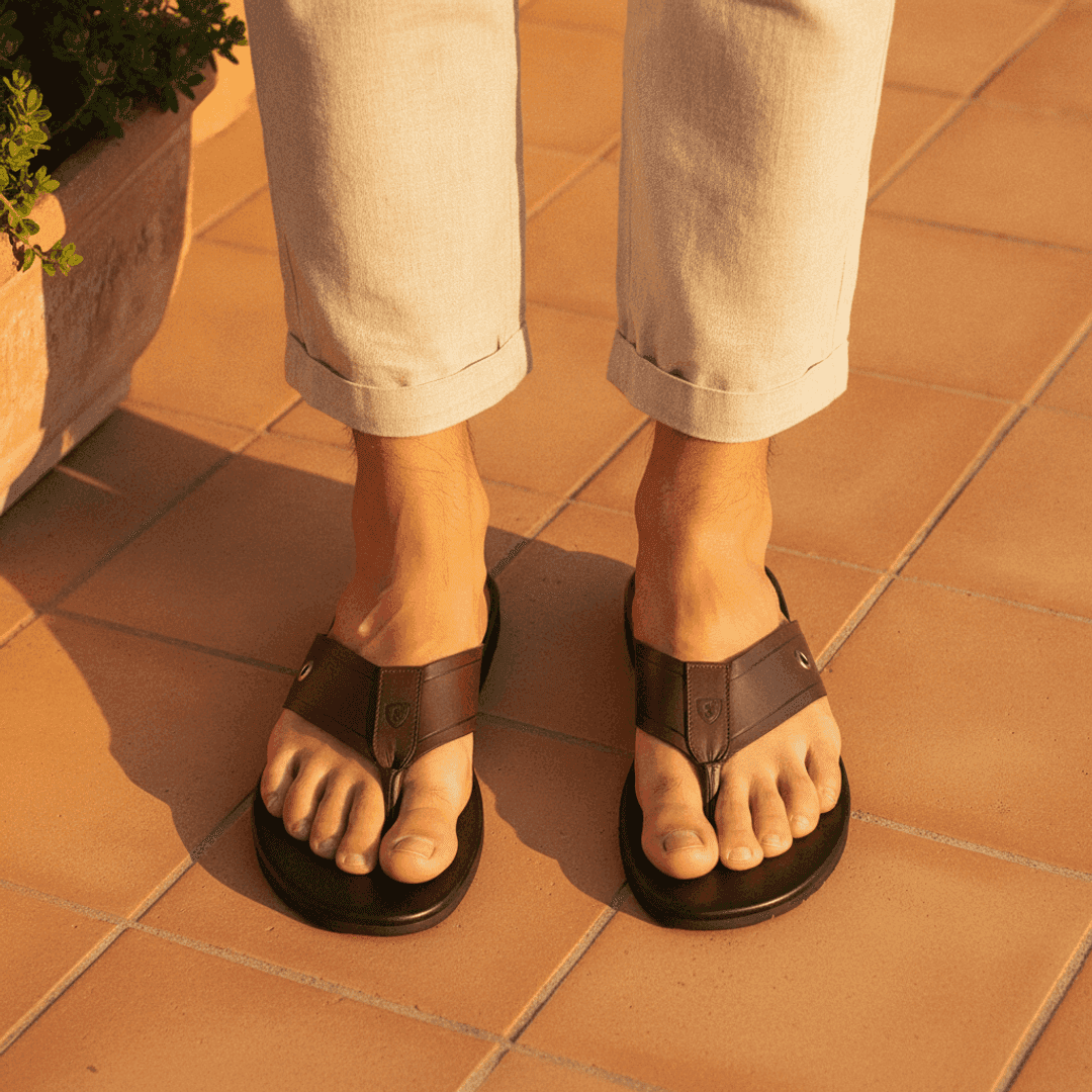 Chinelo Masculino Couro Cartagena Café — detalhe 1, sandália masculina em couro Stock Sandals
