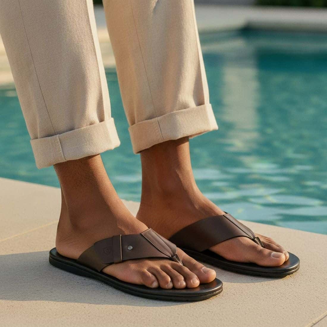 Chinelo Masculino Couro Castiel Café — detalhe 5, sandália masculina em couro Stock Sandals
