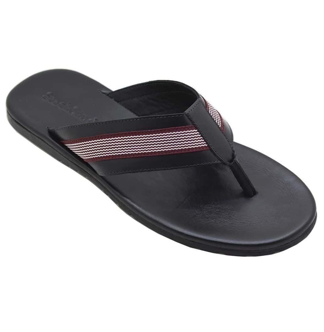 Chinelo Couro Masculino Hype Preto / Vermelho — vista principal, sandália masculina em couro Stock Sandals