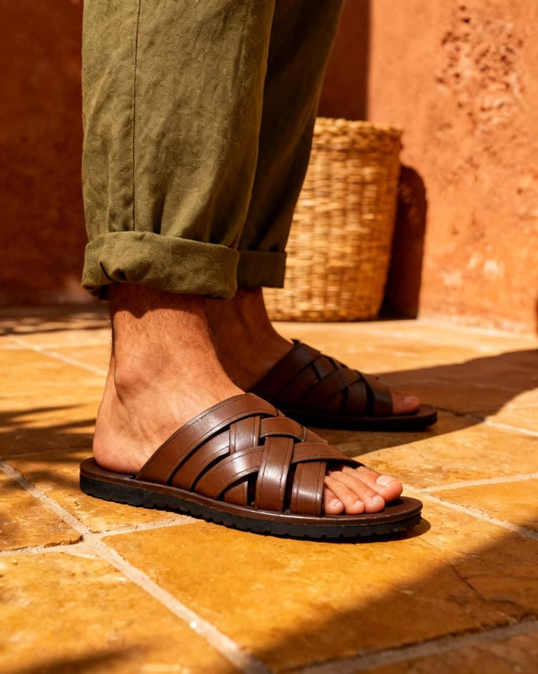 Sandália Masculina Couro Oberyn Café — detalhe 1, sandália masculina em couro Stock Sandals