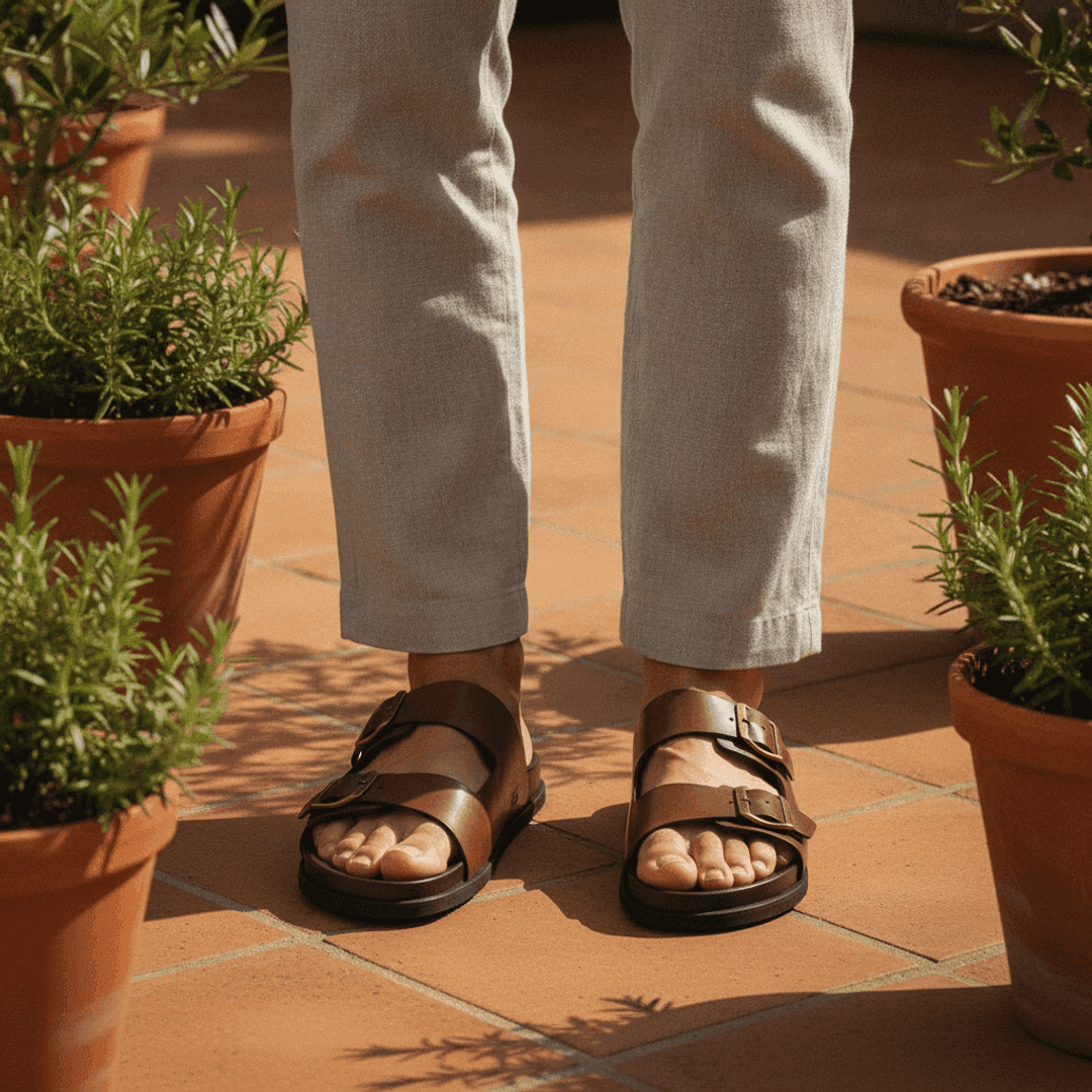 Sandália Birken Couro Birdman Café — detalhe 1, sandália masculina em couro Stock Sandals
