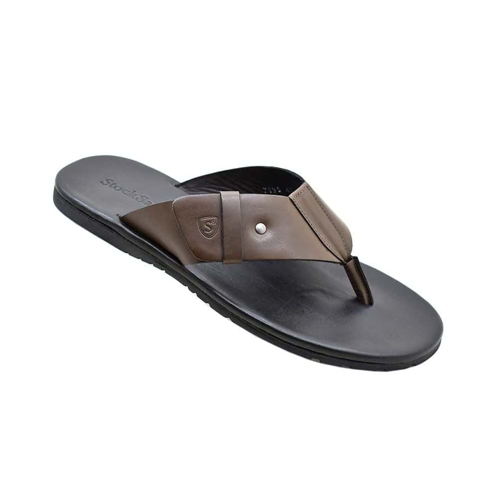 Chinelo Masculino Couro Castiel Café — vista principal, sandália masculina em couro Stock Sandals