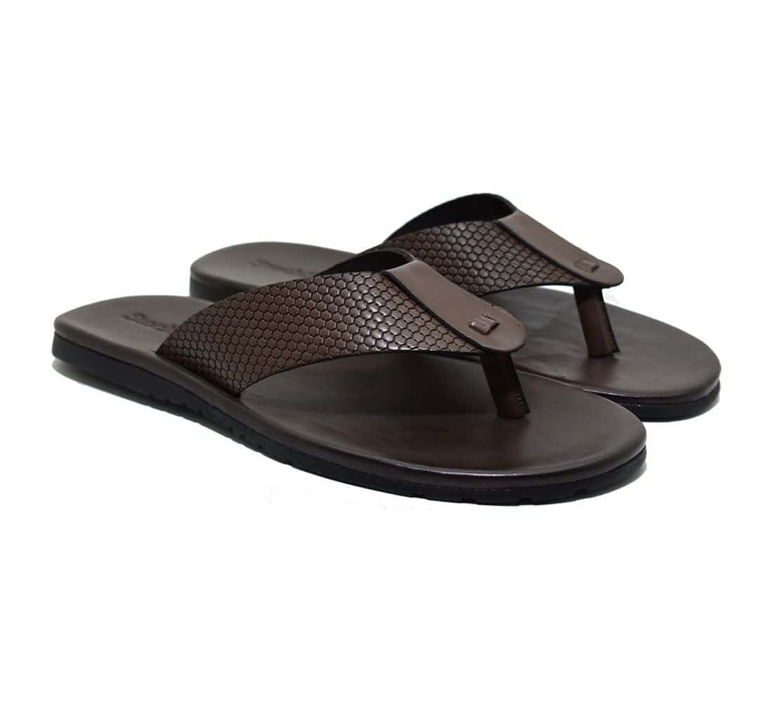 Chinelo de Couro Colby Café — vista principal, sandália masculina em couro Stock Sandals