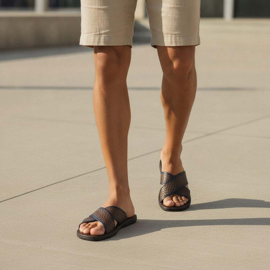 Sandália Masculina Couro Sevilla Café / Azul — detalhe 6, sandália masculina em couro Stock Sandals