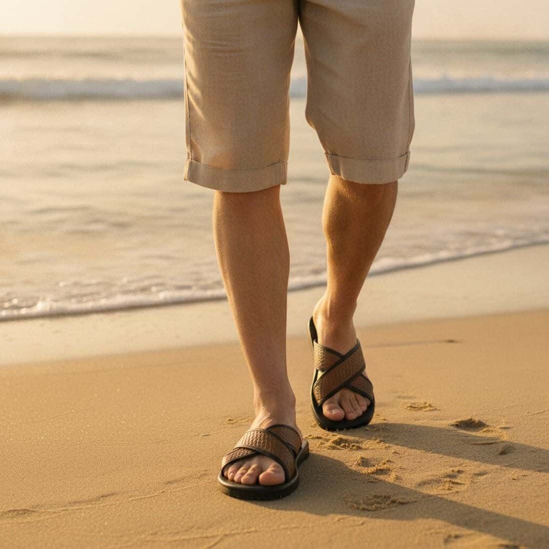 Sandália Masculina Couro Sevilla  Whisky / Preto — detalhe 7, sandália masculina em couro Stock Sandals