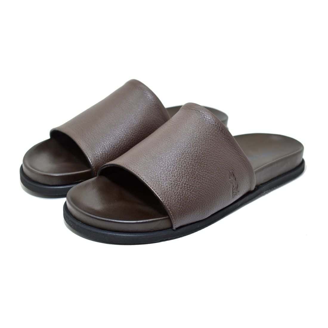 Chinelo Slide Couro Birdman Café — detalhe 2, sandália masculina em couro Stock Sandals