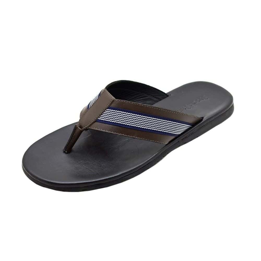 Chinelo Masculino Couro Hype Café / Azul — detalhe 2, sandália masculina em couro Stock Sandals