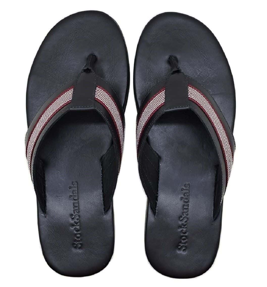 Chinelo Couro Masculino Hype Preto / Vermelho — detalhe 1, sandália masculina em couro Stock Sandals