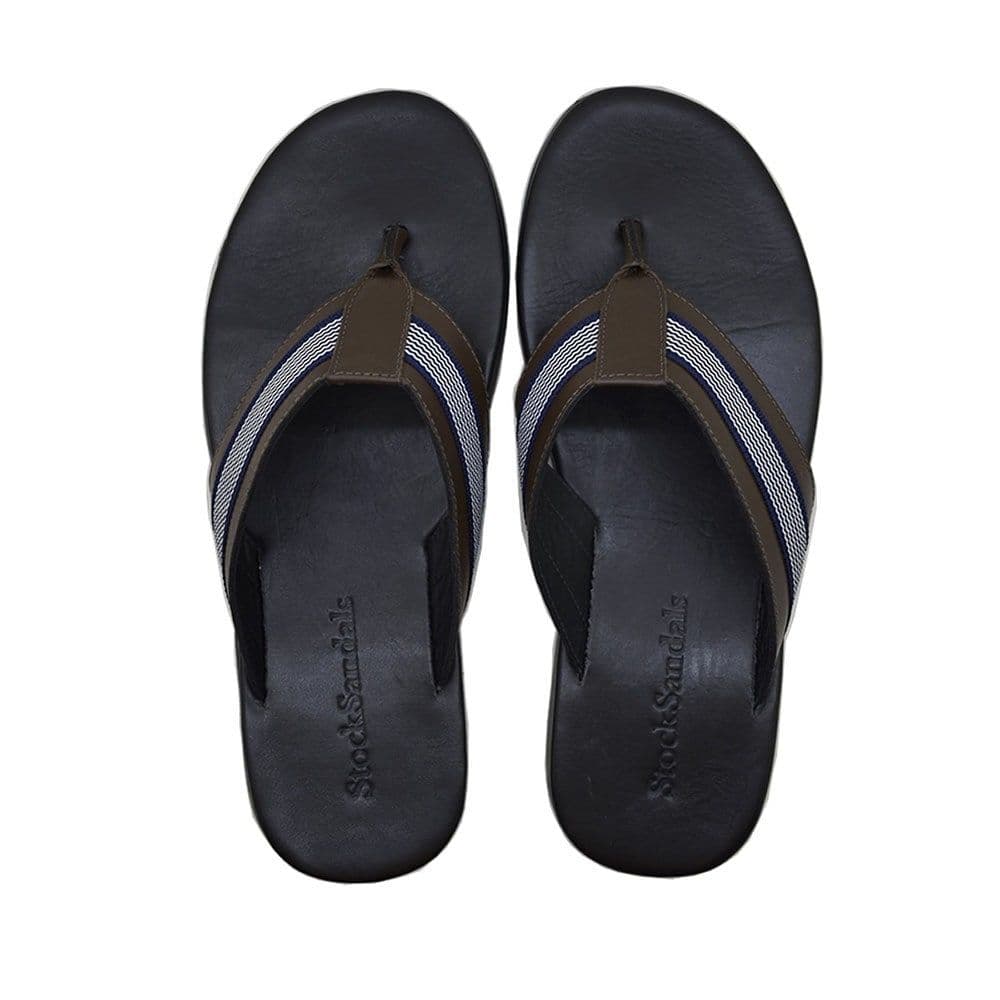 Chinelo Masculino Couro Hype Café / Azul — Stock Sandals