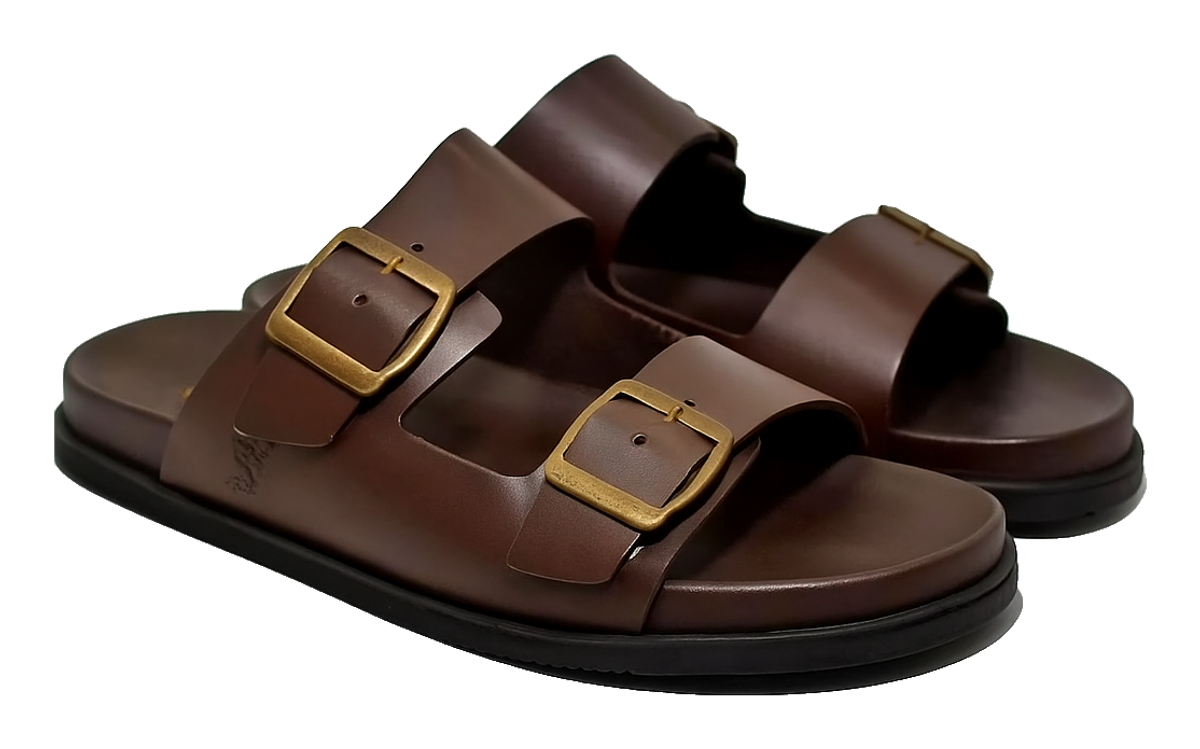 Sandália masculina de couro caramelo com fivelas — StockSandals